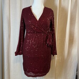 Elegant Burgundy Sequin Dress